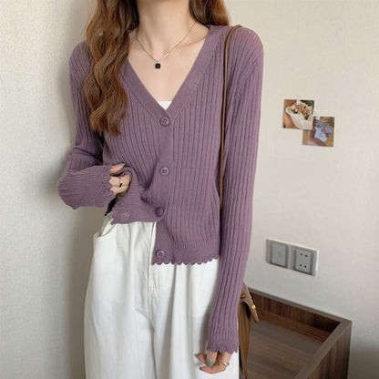 Fall V-neck Sunken Stripe Knitted Cardigan