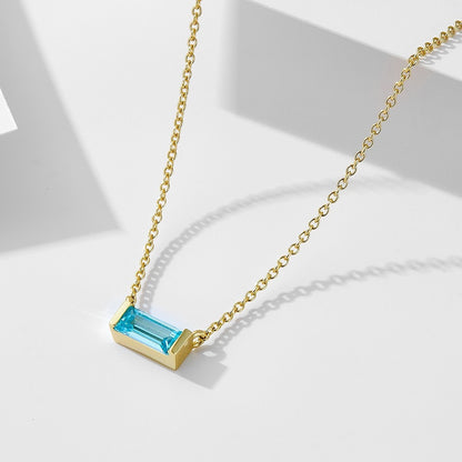 925 Sterling Silver Twelve Birthstone Square Clavicle Chain Women's Simple