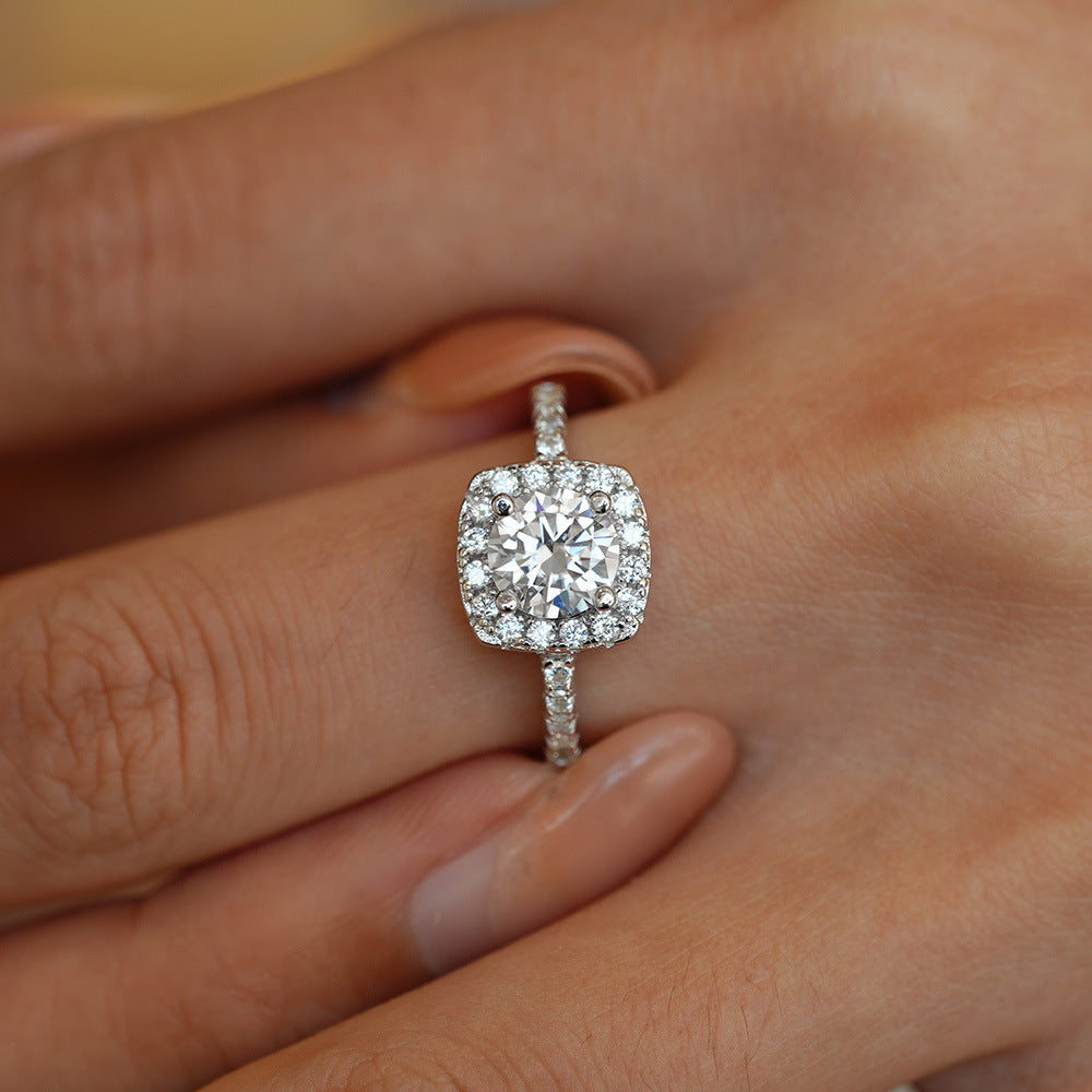 S925 Sterling Silver Plated Pt950 Gold 1 Karat Ring