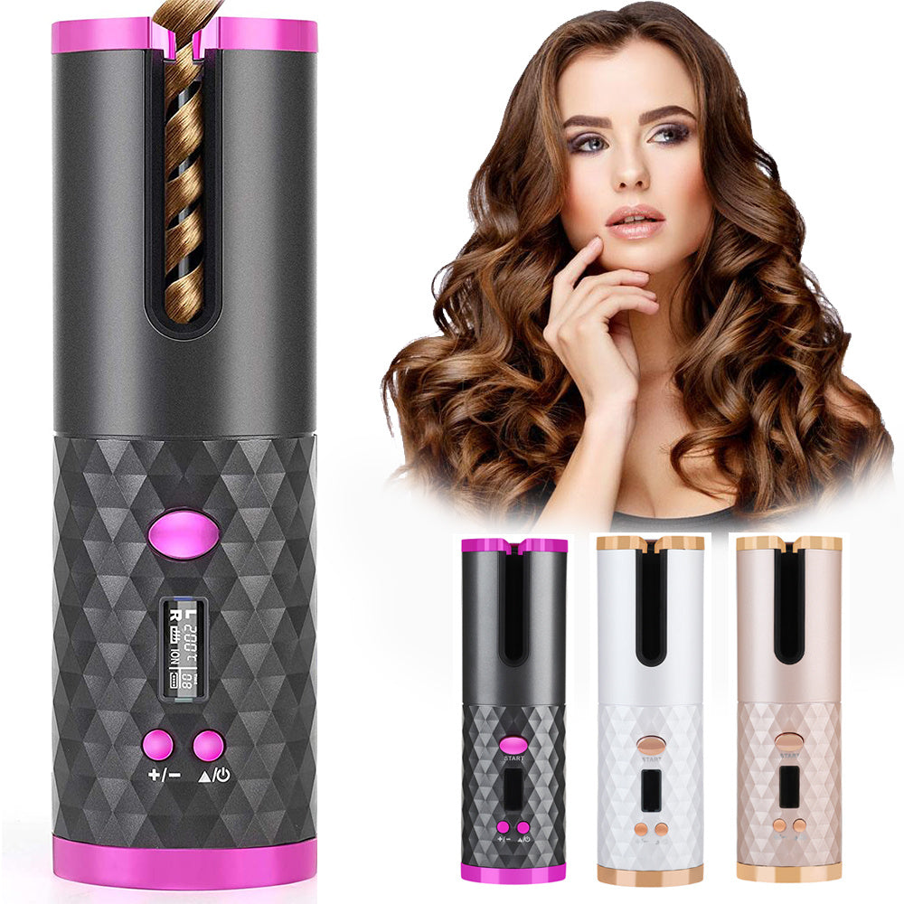 Rechargeable Automatic Hair Curler| Portable Hair Curling Iron| LCD Display| Curly Rotating Wave Styer