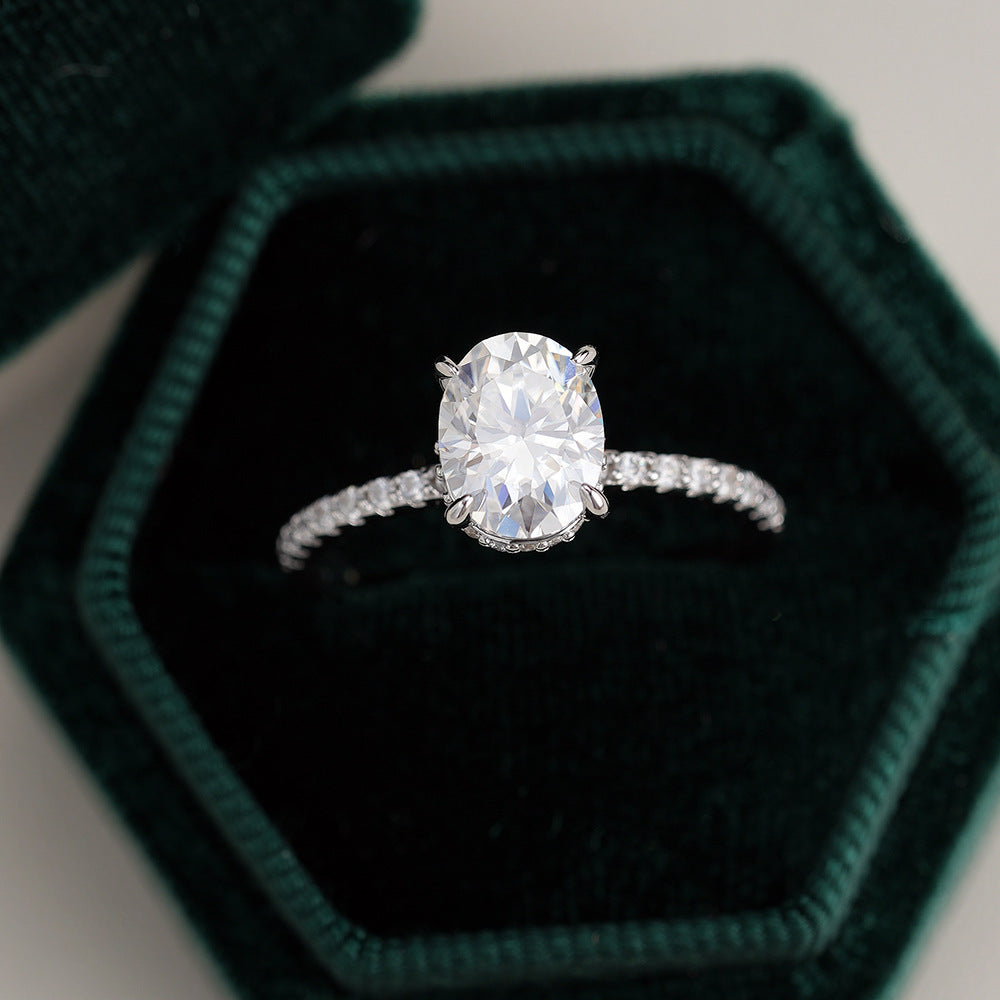 Sterling Silver Egg-shaped Big Diamond Ring