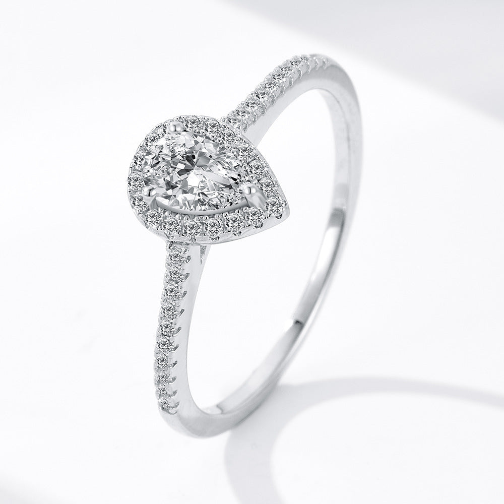 Sterling Silver Three-claw Water Drop Moissanite Ring
