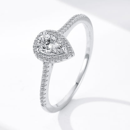 Sterling Silver Three-claw Water Drop Moissanite Ring