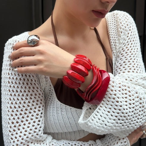 Geometric Blooming Red Bracelet