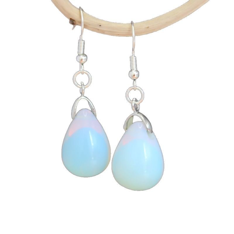 European And American Water Drop Earrings Natural Opal