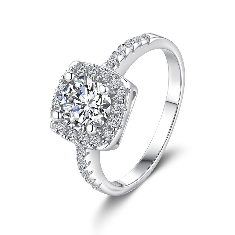 S925 Sterling Silver Plated Pt950 Gold 1 Karat Ring