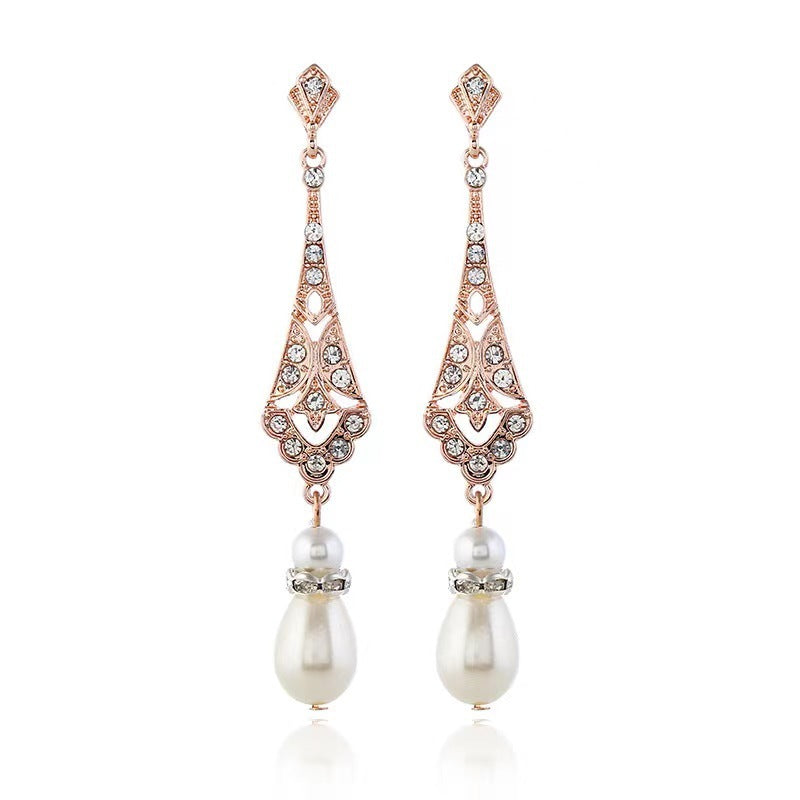Alloy Silver Drop-shaped Pearl Earrings