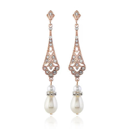 Alloy Silver Drop-shaped Pearl Earrings