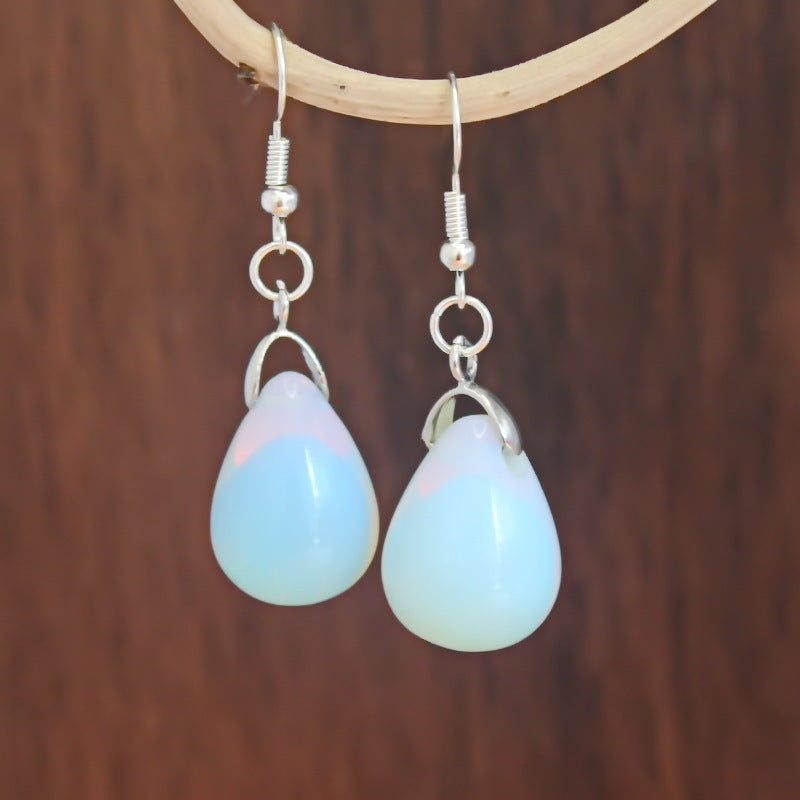 European And American Water Drop Earrings Natural Opal