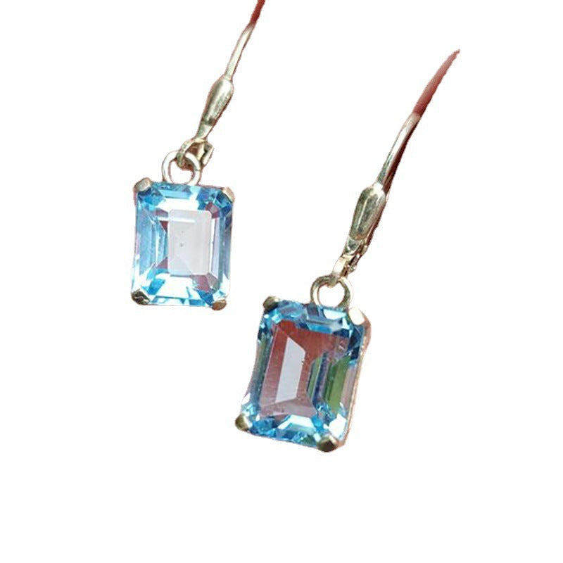 Beautiful Style 14K Gold Sea Blue Diamond Earrings