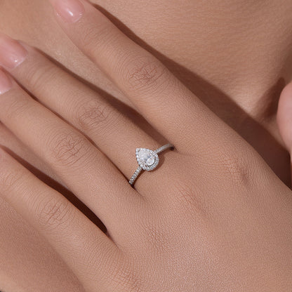 Sterling Silver Three-claw Water Drop Moissanite Ring