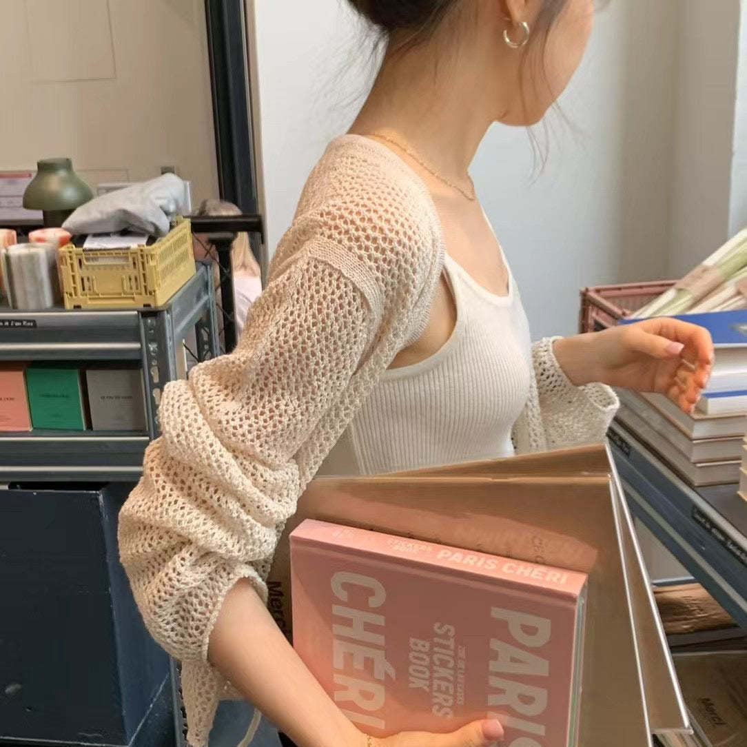 V-neck Lace-up Hollow Knitted Cardigan
