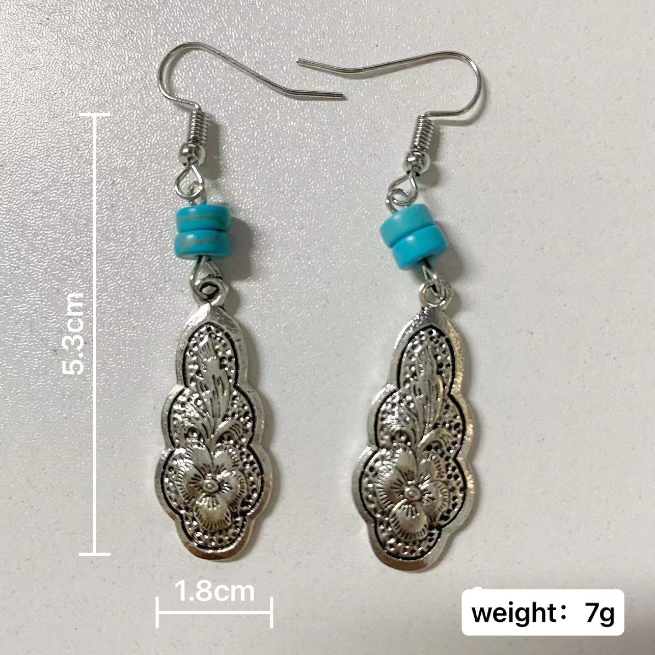 Retro Exquisite Carved Embedded Turquoise Earrings