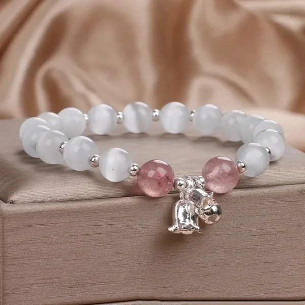 Natural Opal Strawberry Quartz Beaded Bracelet