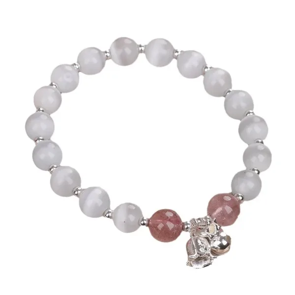 Natural Opal Strawberry Quartz Beaded Bracelet - Image 2