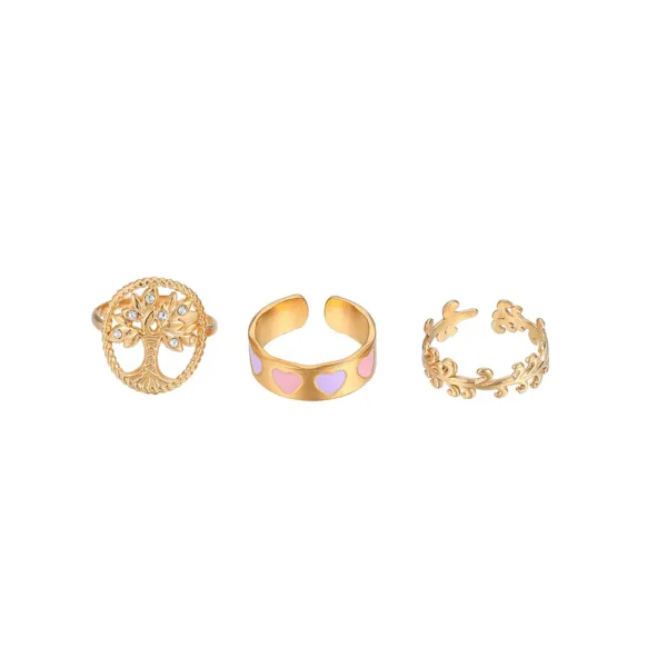 Elegant Golden Stainless Adjustable Three-pair Rings - Image 5