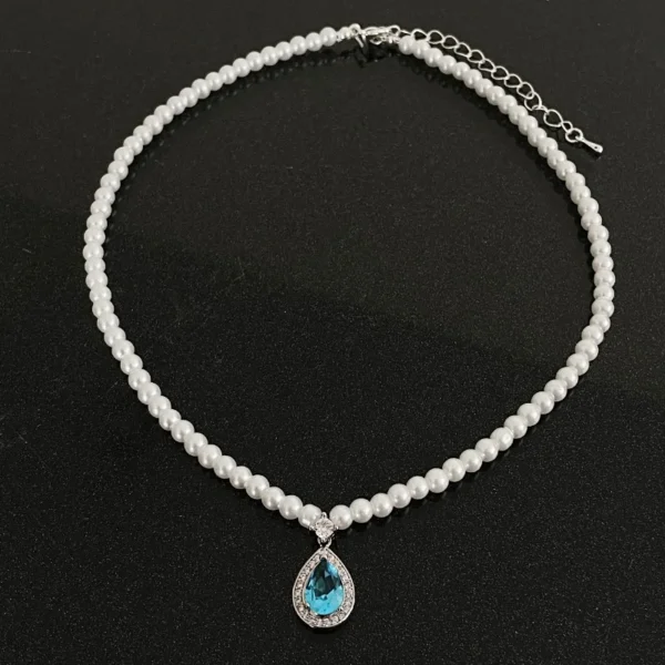 Blue Zircon Water Drops Stitching Pearl Necklace - Image 3