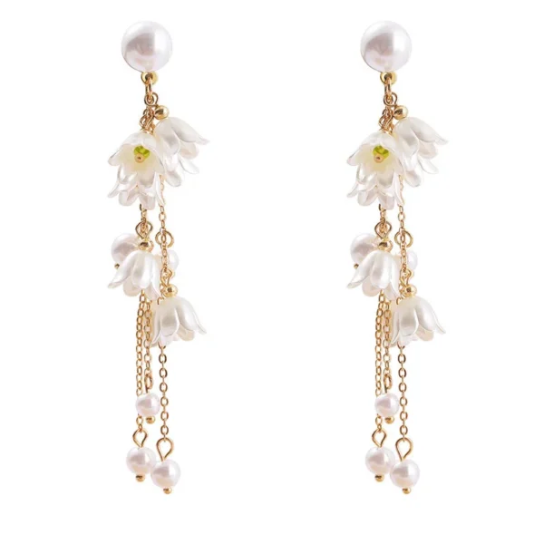 Elegant Pearl Flower Earrings - Image 4