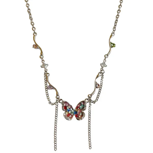 Colorful Crystals Butterfly Irregular Tassel Necklace - Image 4