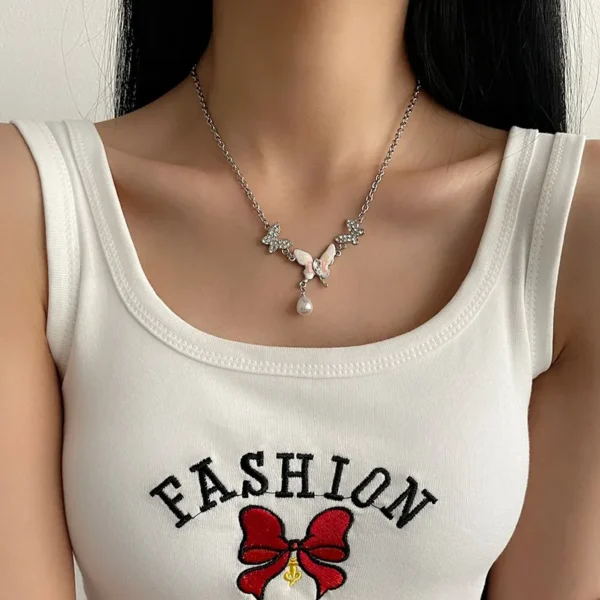 Colorized Butterfly Pearl Pendant Necklace - Image 5