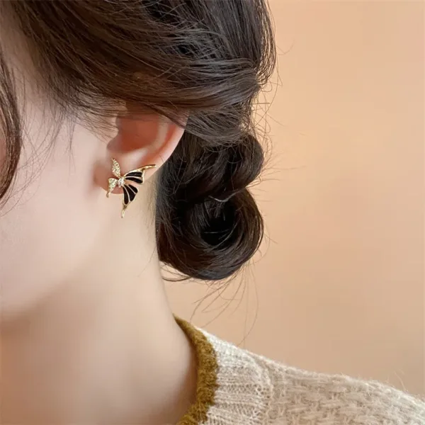 Golden Drop Oil Diamond Butterfly Earrings - Image 7