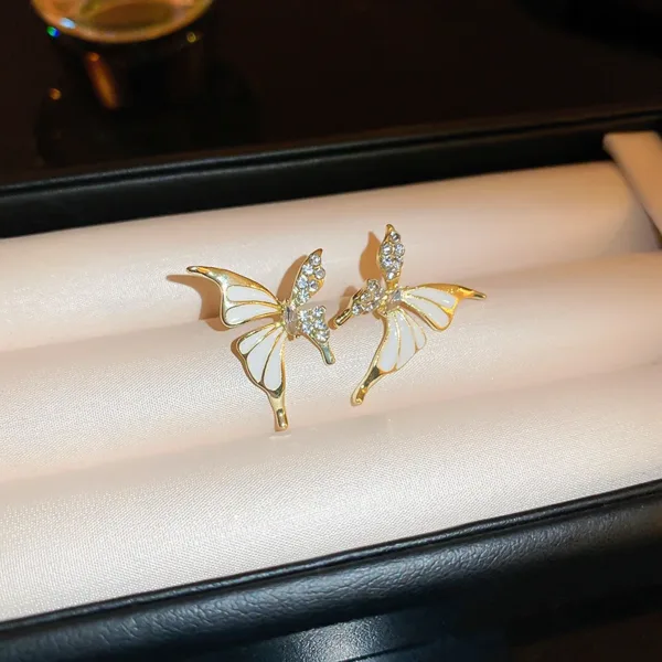 Golden Drop Oil Diamond Butterfly Earrings - Image 3