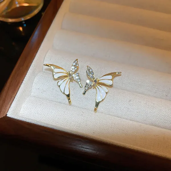 Golden Drop Oil Diamond Butterfly Earrings - Image 6