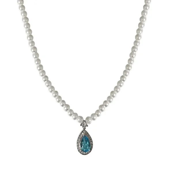 Blue Zircon Water Drops Stitching Pearl Necklace - Image 4