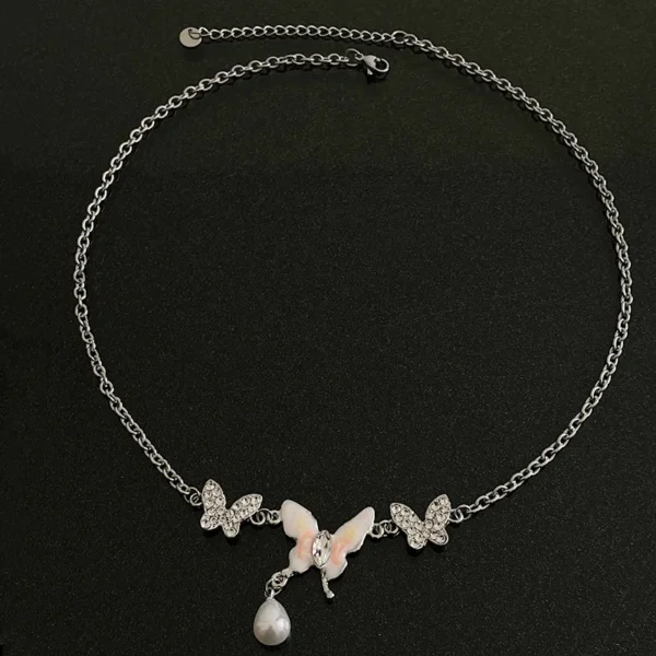 Colorized Butterfly Pearl Pendant Necklace - Image 3