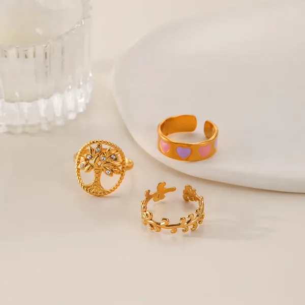 Elegant Golden Stainless Adjustable Three-pair Rings - Image 6