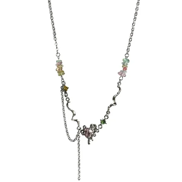 Colorful Gravel Stitching Heart Tassel Necklace - Image 4