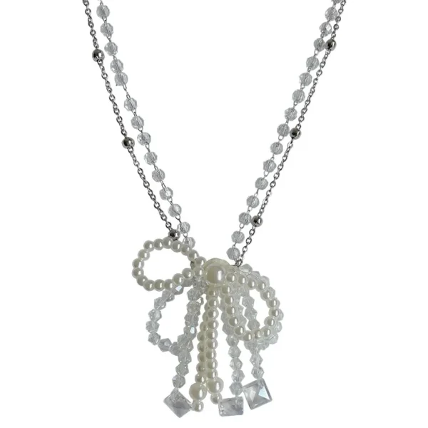 Crystal String Beads Bow Pearl Necklace - Image 5