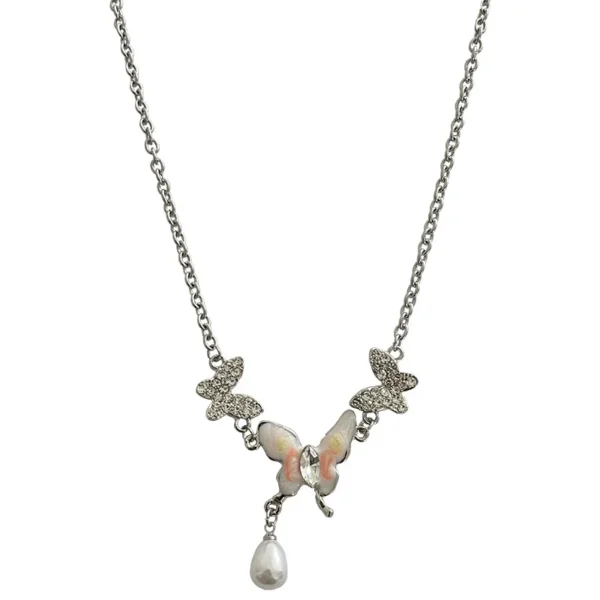 Colorized Butterfly Pearl Pendant Necklace - Image 4