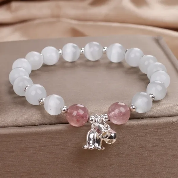 Natural Opal Strawberry Quartz Beaded Bracelet - Image 3