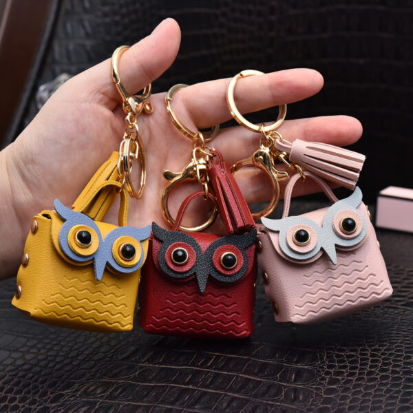 Cute Owl Leather Coin Purse Keychain