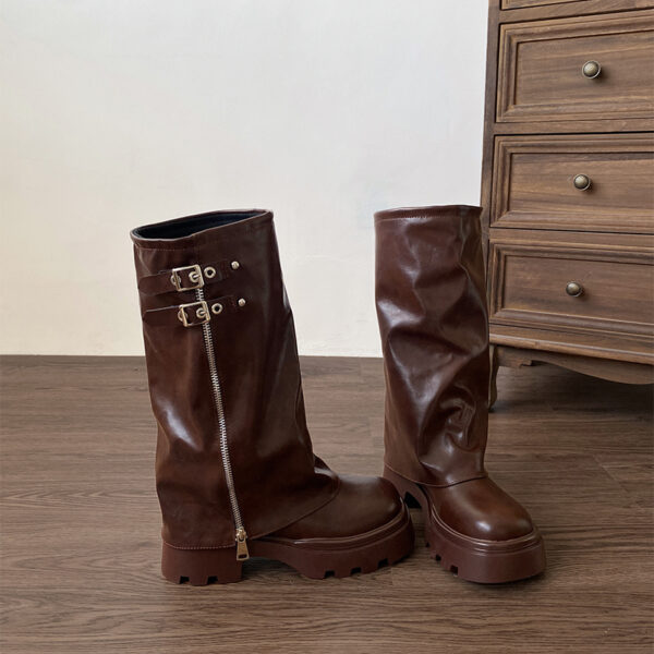 Women's High Brown Thick Soled Boots