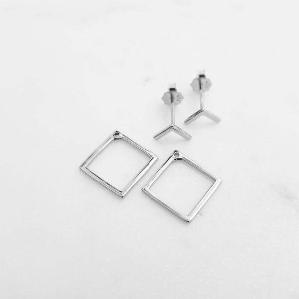 Silver Simple Graceful Geometric Square Two-piece Set Multi-wear Ear Studs - Image 5