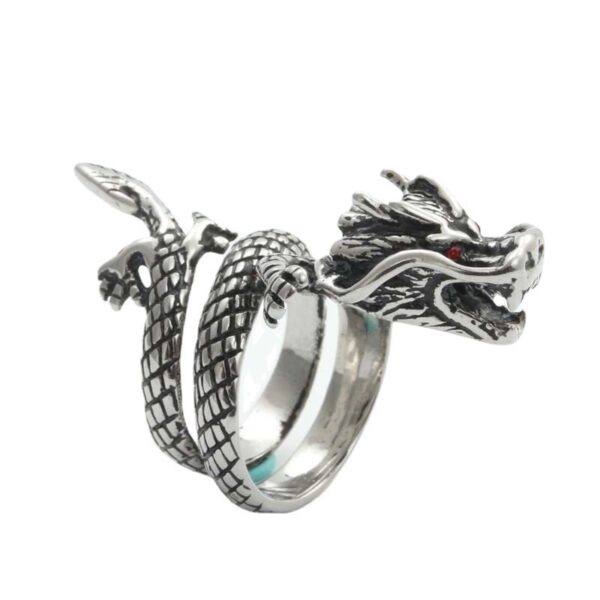 Men's Vintage Pure Silver Divine Dragon Ring - Image 5