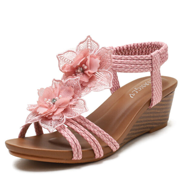 Wedge Roman Bohemian Retro Flower Vacation Sandals - Image 3