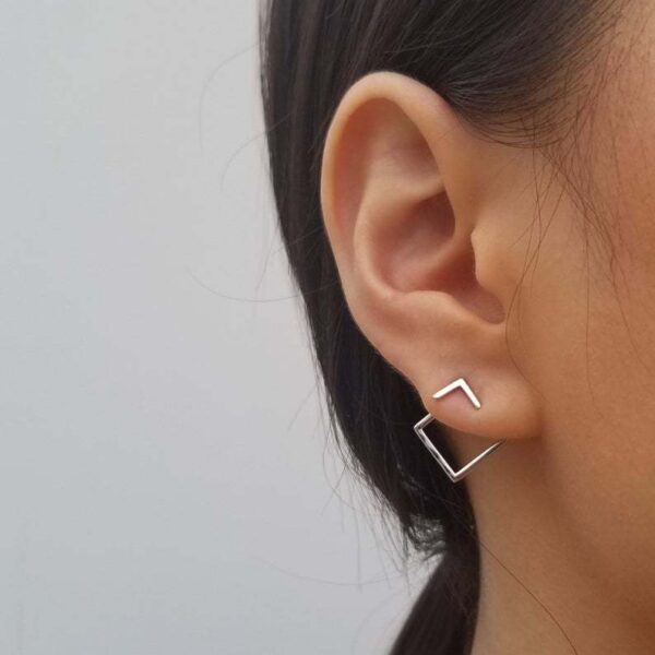 Silver Simple Graceful Geometric Square Two-piece Set Multi-wear Ear Studs - Image 8