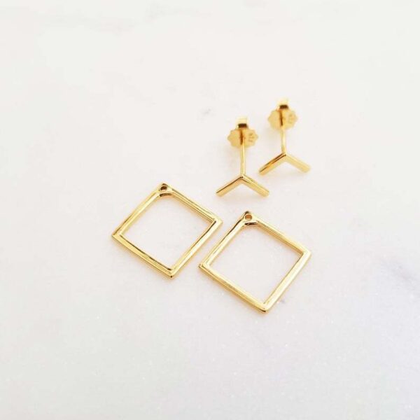 Silver Simple Graceful Geometric Square Two-piece Set Multi-wear Ear Studs - Image 9