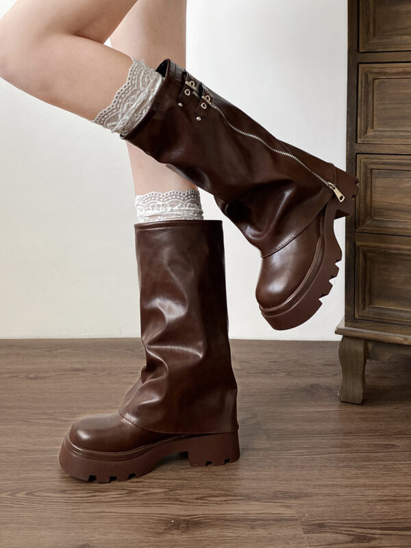 Women's High Brown Thick Soled Boots - Image 4