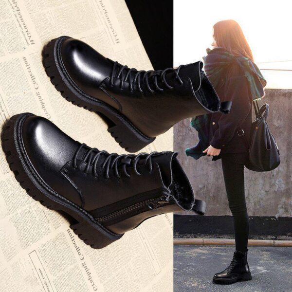 Women's Velvet Motorcycle Short Boots - Image 2