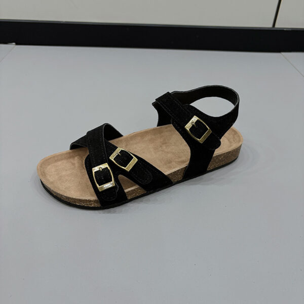 Women's Belt Buckle Cross Strap Flat Bottom Casual Slippers - Image 8