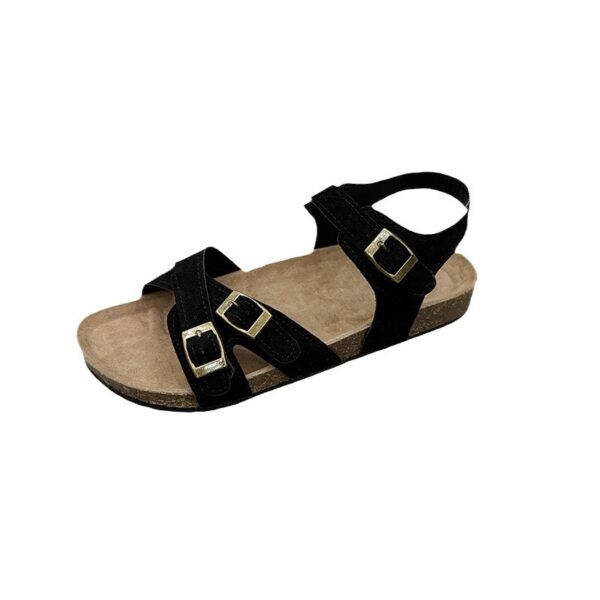 Women's Belt Buckle Cross Strap Flat Bottom Casual Slippers - Image 4