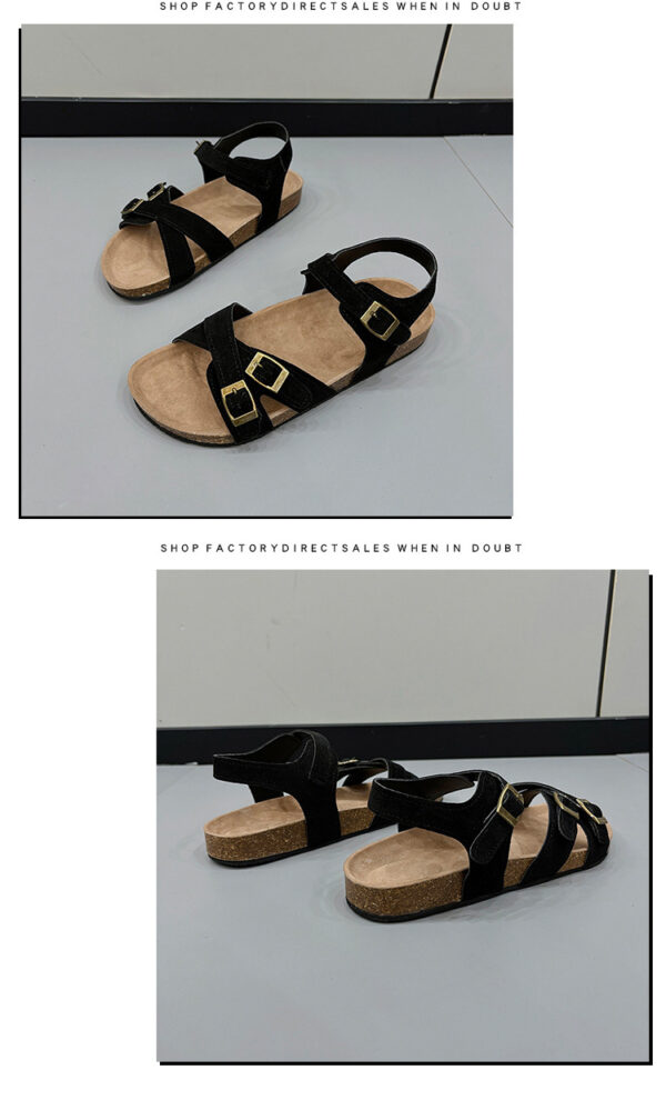 Women's Belt Buckle Cross Strap Flat Bottom Casual Slippers - Image 10