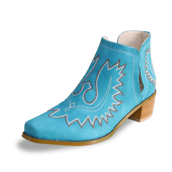 Women's Embroidered Chunky Heel Pointed-toe Short Tube Boots - Image 7