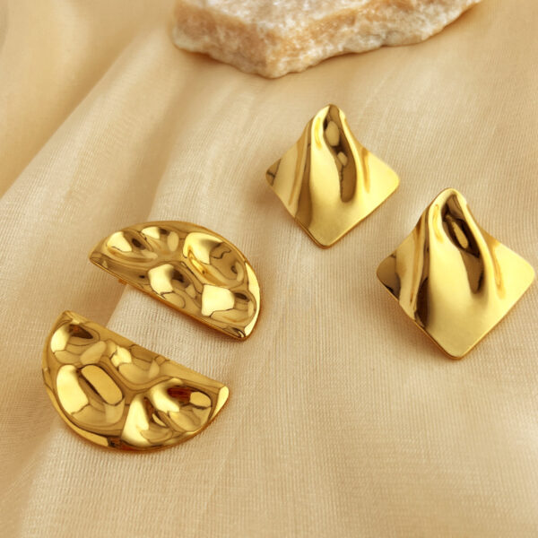 Exaggerated 18K Gold Stainless Steel Concave-Convex Earrings - Image 3