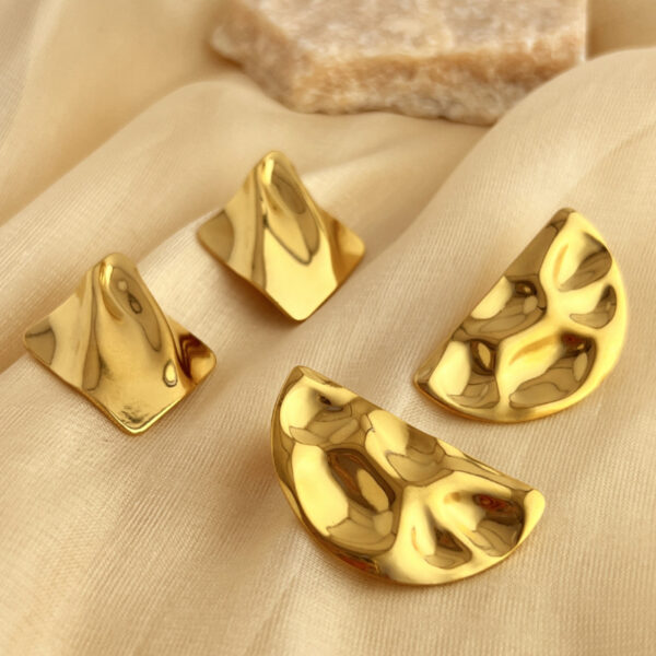 Exaggerated 18K Gold Stainless Steel Concave-Convex Earrings