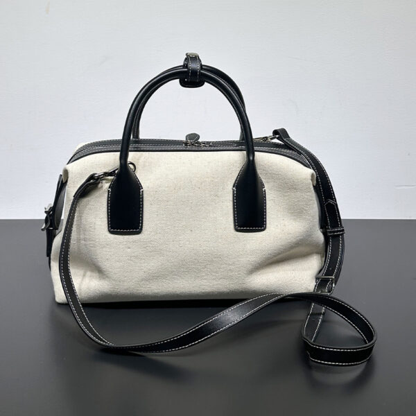 Luxury Linen Contrast Color Leather Casual HandBag - Image 6